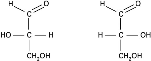 L eta D-glizeraldehido molekulak Fisherren proiekzioan