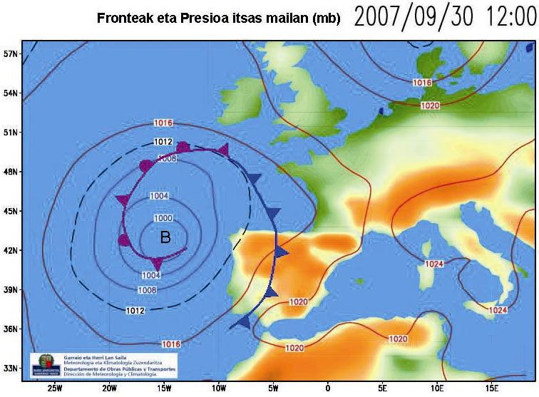 Itsas mailako presioaren mapa